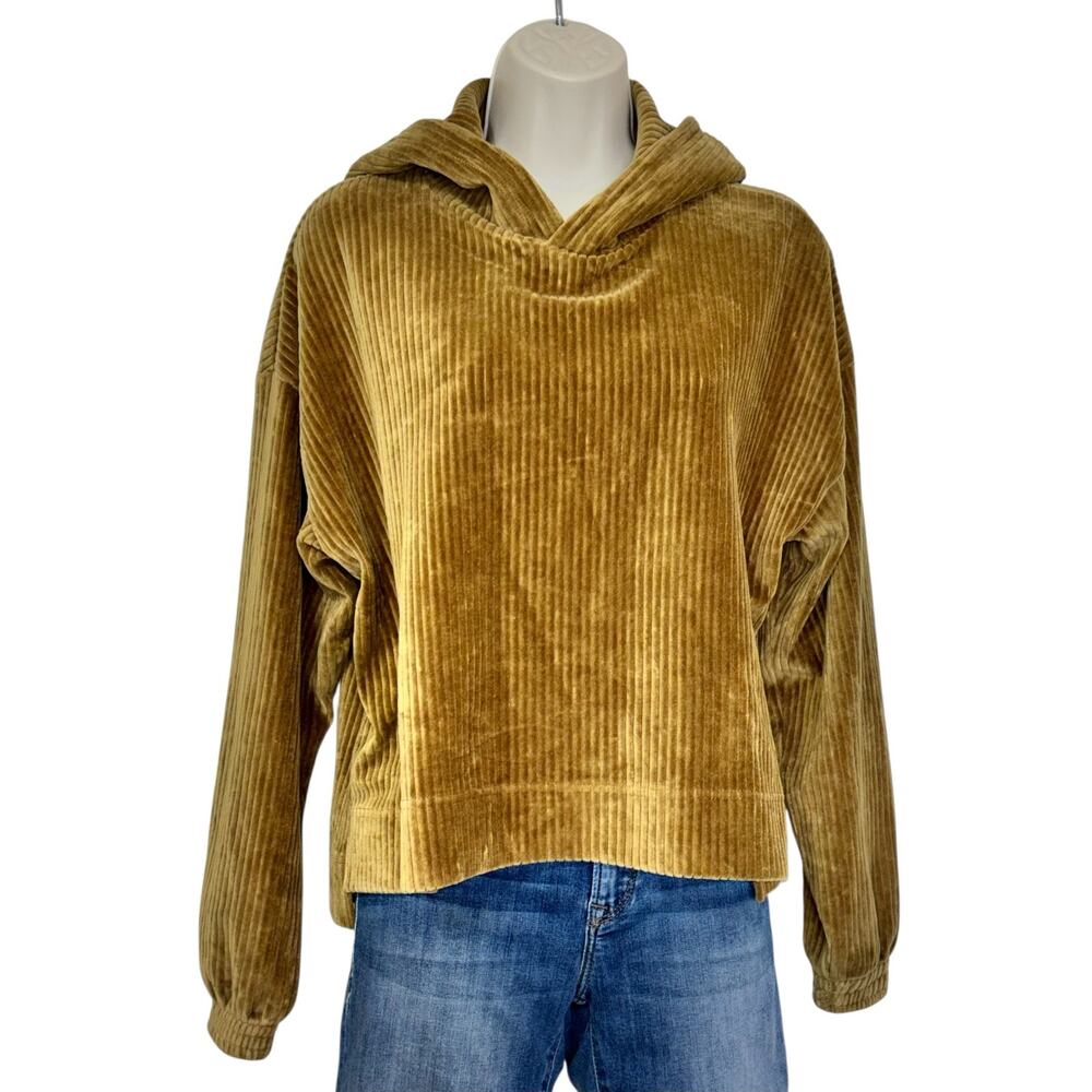Aerie Groove-On Velour Ribbed Cropped Hoodie OVERSIZED Size XS